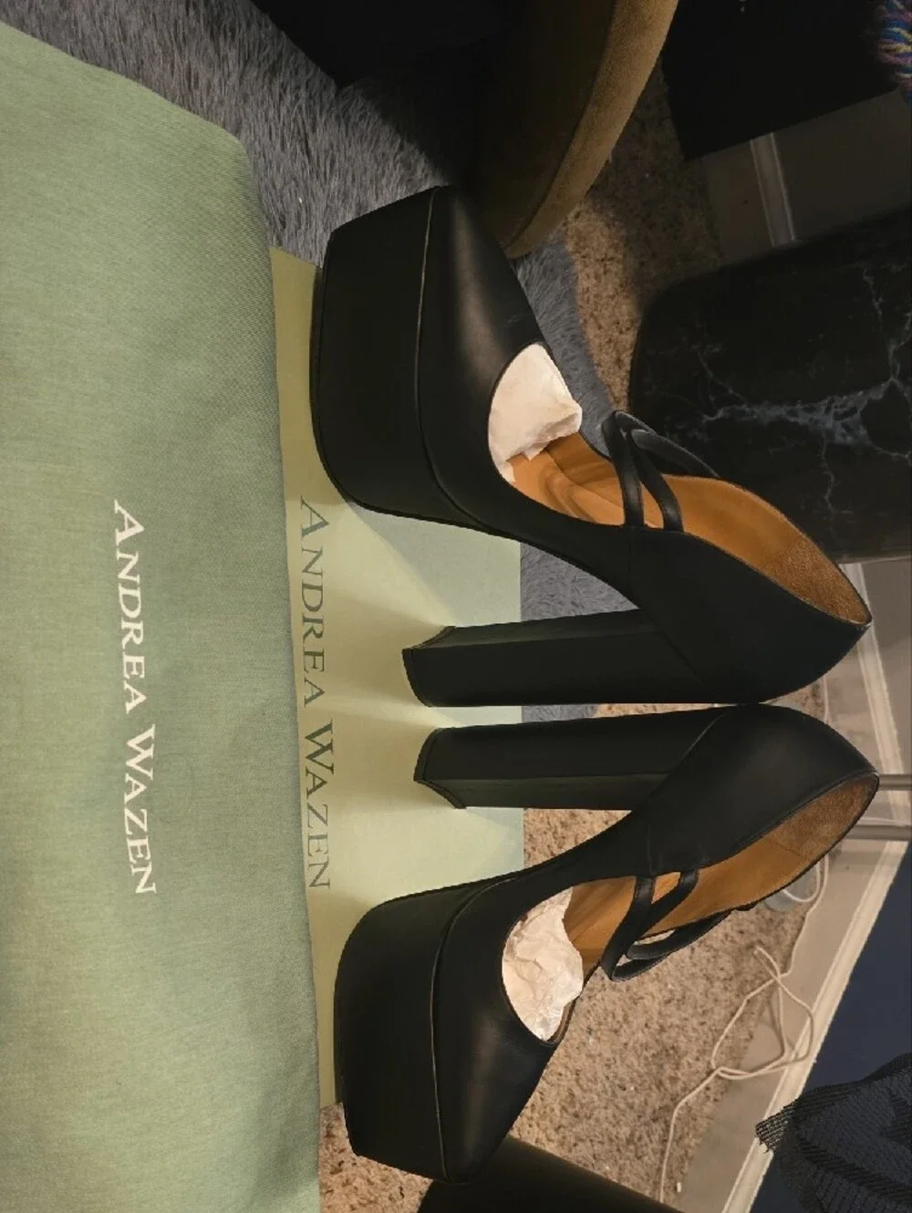 Andrea Wazen Double Jeu Platform Shoes. Size 38, Black, NWB.